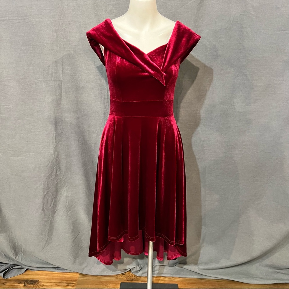 Chic Velvet High Low Dress in Rich Red